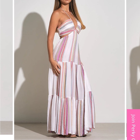 Elan Maxi Tie Neck Tiered Maxi Dress - Picture 2 of 4